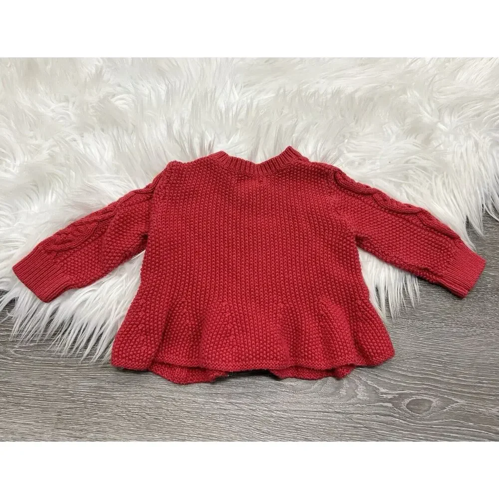 Baby Gap Baby Girl 3/6month‎ Red Chunky Knit Button Up Sweater